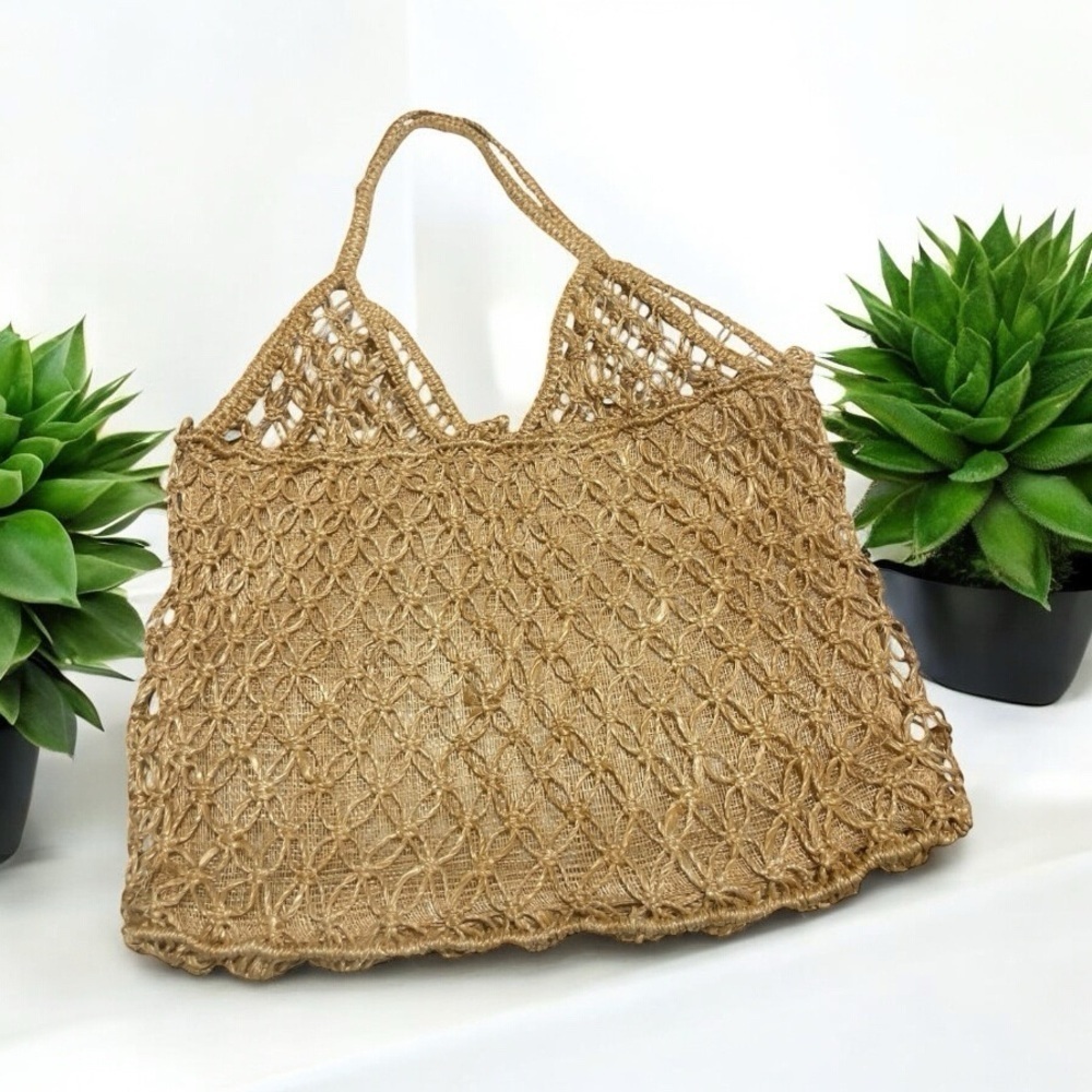 Vintage alike Isa Tapia Shoulder Bag crocheted tote bag boho 14” x 10.5”x 1.5”